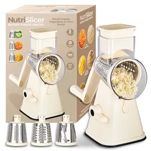 NutriSlicer Rotating Mandoline – Rotary Cheese Grater, Food Chopper, Slicer, Shredder, 3 Blades Included