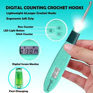 Yarniss 18 Size Counting Crochet Hooks with Light, Digital Counter Crochet Hooks Set with Case (2.0mm~14.0mm) Diy Knitting Supplies Crocheting Supplies
