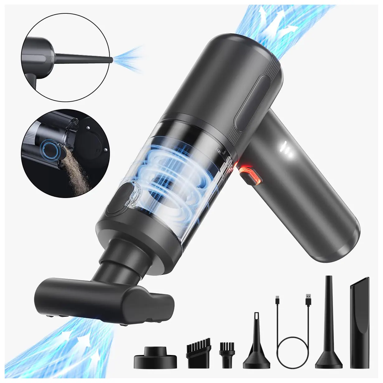 Compact Handheld Cordless Car Vacuum Cleaner, 20000Pa Suction, 100W Brushless Motor, HEPA Filter, Air Duster, Dry-Wet Clean Mini Cleaning Kit for Home, Pet Hair