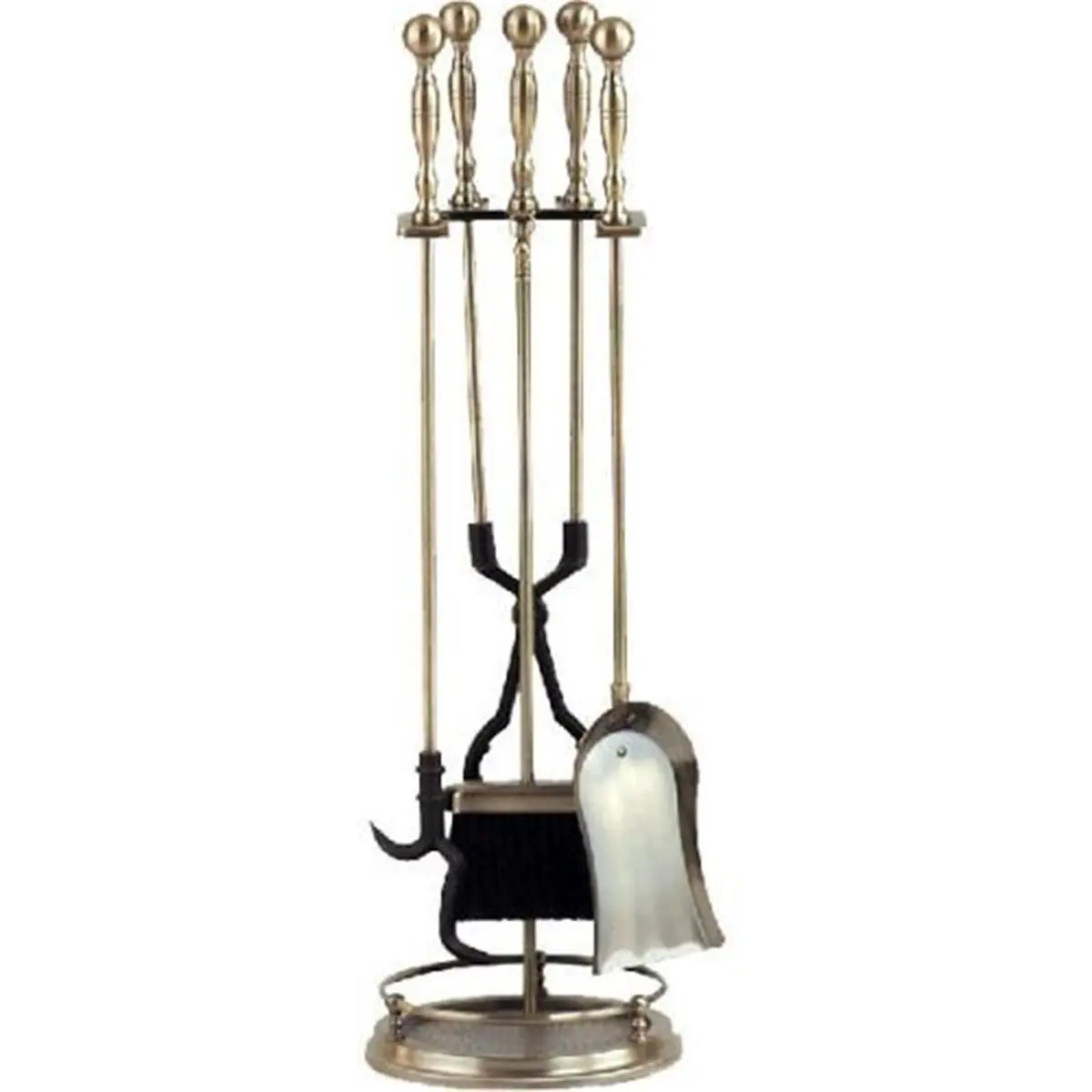 212 MAIN Dagan 4444 Classic Steel 5-Piece Complete Fireplace Tool Set - Antique Brass