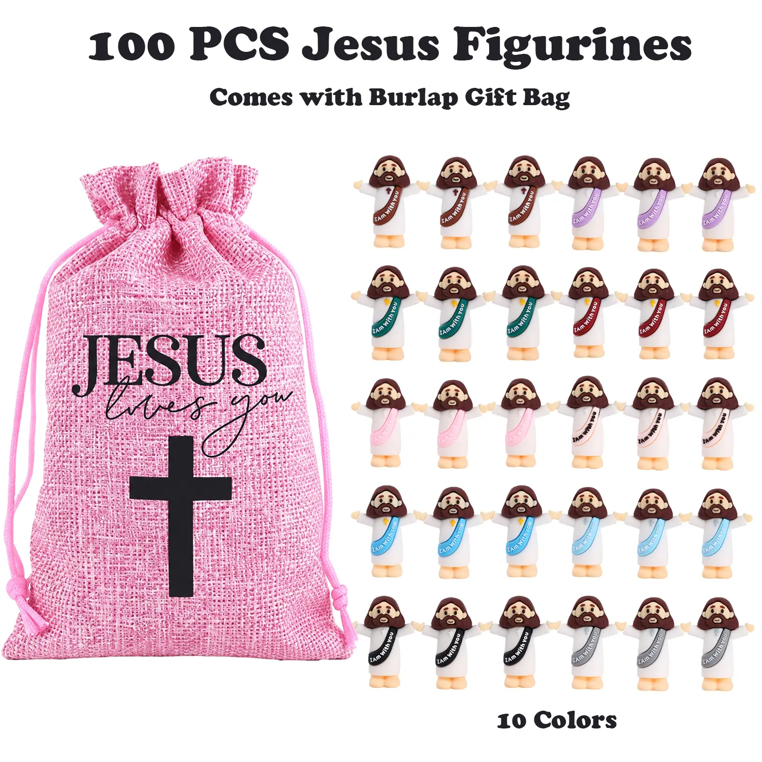 100 Pcs Mini Jesus Figures Little Jesus Figurines,Lively Colors | Original Design, Jesus Loves You Figures, Hide and Seek, Faith-based Share Gift, Sunday School Party Favor Gift