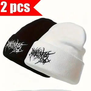 2-Pack Set Women's Casual Gothic Embroidered Beanie Hats, Beanies Fashion Street Ski Hats Unisex