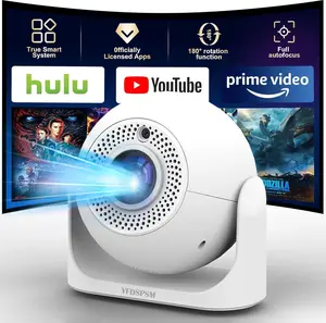 【Built-in APPS & Auto Focus & 180° Rotation】Mini Projector with WiFi and Bluetooth, Portable Smart Ceiling Projector, Home Theater Outdoor Movie Bedroom Use, Compatible with Smartphone screen