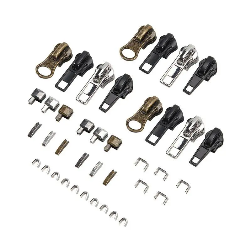 Pet Supplies Functional Kit Set - 5 Metal-Part Replacements (Sliders, Pulls, Bottom Stops, Top Stops) for Easy Fix of Small Animal Toy Zippers