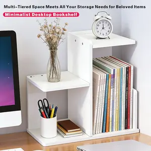 White 3-Tier Modular Desktop Bookshelf, Composite Material, 29x29x13.5cm, Tool-Free Assembly, Clean Matte Look, Compact Storage Shelving for Home Office Space Saving Sturdy Computer Desk