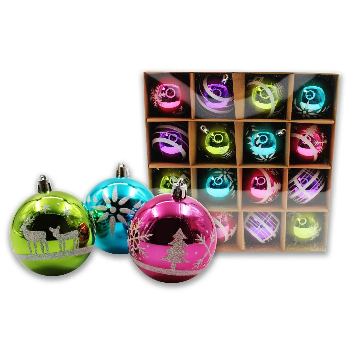 212 MAIN 16-Pack Shatterproof Colorful Plastic Christmas Ornament Set - Pack of 16 Holiday Home Festive Decor (Home & Festive Party Supplies), 16 Piece Christmas Ball Ornament Set