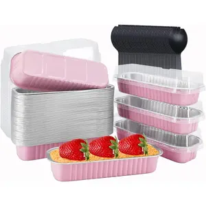 50-Pack Mini Loaf Pans with Lids - 6.8oz Disposable Aluminum Foil Baking Pans - Rectangle Ramekins for Cakes, Bread, Cupcakes & Muffins - Oven Safe, Freezer Friendly (Pink)