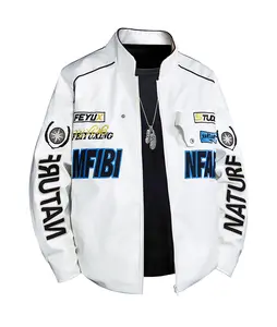 Menswear White Embroidered Patch Lightweight Jacket, Streetwear Aesthetic for Men's Fashion Styling
