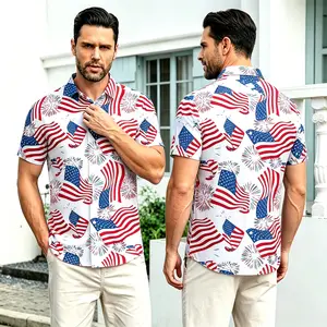 Men's Hawaiian Shirt USA Flag Independence Day Graphic Print Short Sleeve Button Down Shirt Easter Bunny Music Notes Paint Splash Casual Beach Vacation Summer Shirt Tropical Holiday Top 2XS-6XL