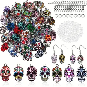DIY Skull Jewelry Making Kit (121pcs/set), DIY Jewelry Making Kit, Alloy Skull Pendant for DIY Necklaces Bracelets Earring Jewelry, Bead Assortment