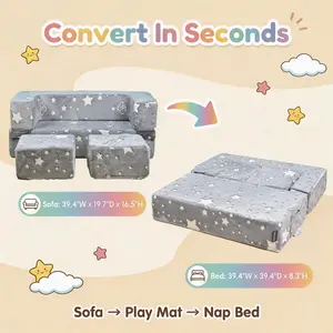 3-in-1 Kids Play Couch for Toddler, Imaginative Dark Gray Star