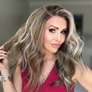 AISOM Sierra Iced Latte Beach Wave Free Part Lace Front Wig with Scandinavian Hairline Glueless Wig 18 Inches High Quality Synthetic Lace Wig Daily Use