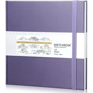 Back to School Gifts Square Sketchbook 8 x 8 Inch Hardcover Art Sketch Book Drawing Papers 120 Pages, Mixed Media Journal Notebook with Elastic Closure Sketchbook for Drawing(Purple)