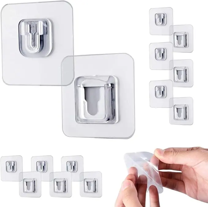 5-Pair Double-Sided PVC Adhesive Wall Hooks – No Drill No Damage Home Organizer, Strong Hold Waterproof Removable Design for Bathroom Towel Hanging & Kitchen Storage, Multi-Purpose Use for Keys, Loofahs & Light Items, Easy Install & Clean Removal