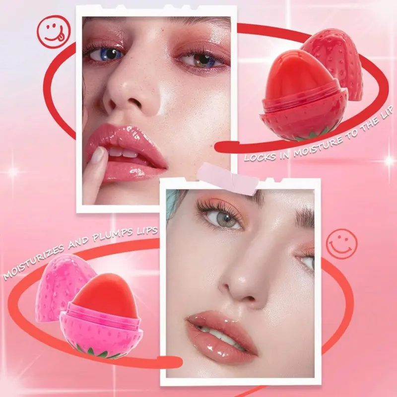 Fashionable Cute Strawberry Fruit Lip Gloss Fruit Flavor Long Lasting Moinsture Lip Balm 24pics