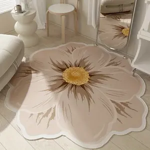1pc French Retro Front Mirror Floral Carpet Fluffy Soft Flower Shape Bedside Carpet Light Luxury Bedroom Decoration Plush Carpet Household Washable Anti-slip Floor Mat Floral Shaped Rug