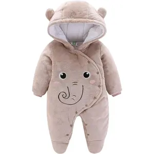 Newborn Baby Winter Hooded Romper Fleece Snowsuit Jumpsuit Cartoon Cat Outfits 0-12 Months