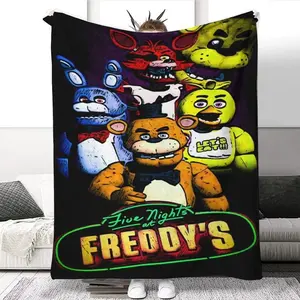Cozy Cartoon Bear Plush Fleece Blanket  Soft All-Season Throw with "Freddy Krueger"  Horror-Themed Characters Machine Washable Perfect for Home or Travel Travel Blanket  Vibrant Home Decor  Soft Flannel Fabric