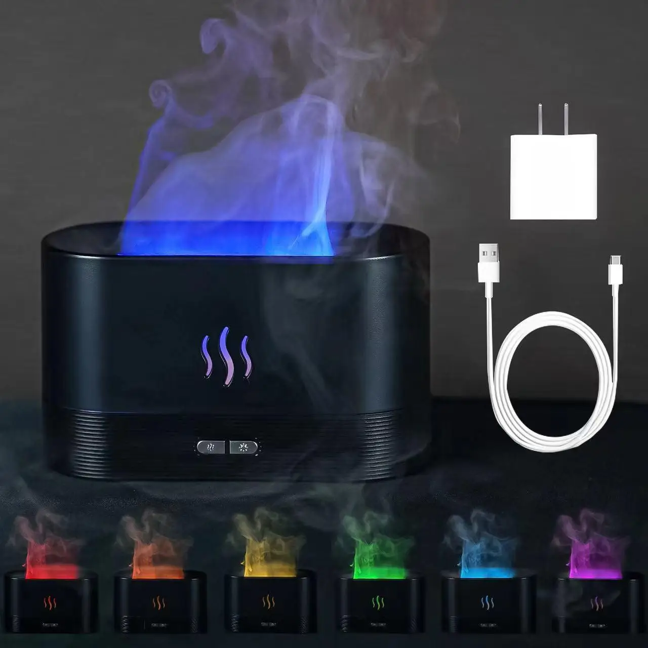 180ML Simulated Flame Air Aroma Diffuser, 1 Count 7 Flame Colors Noiseless Essential Oil Diffuser with Ambient Light, USB Powered Desktop Humidifier