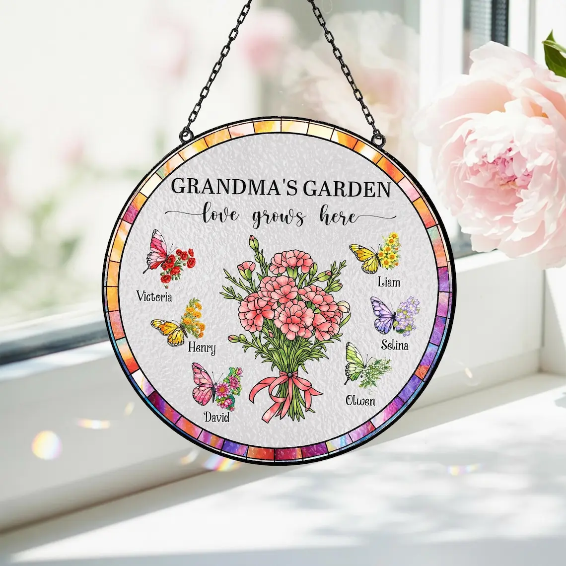 Personalized - First Mom now Grandma Suncatcher, Grandma's Garden Suncatcher, Birth Flower Window Hanging Suncatcher Mothers Day Gift For Mom