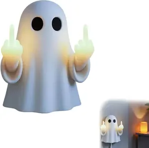 Ghost Night Light, 80-Hour Battery &Halloween Decorations Indoor,Resin Statue for Party, Home, Indoor & Porch Decor