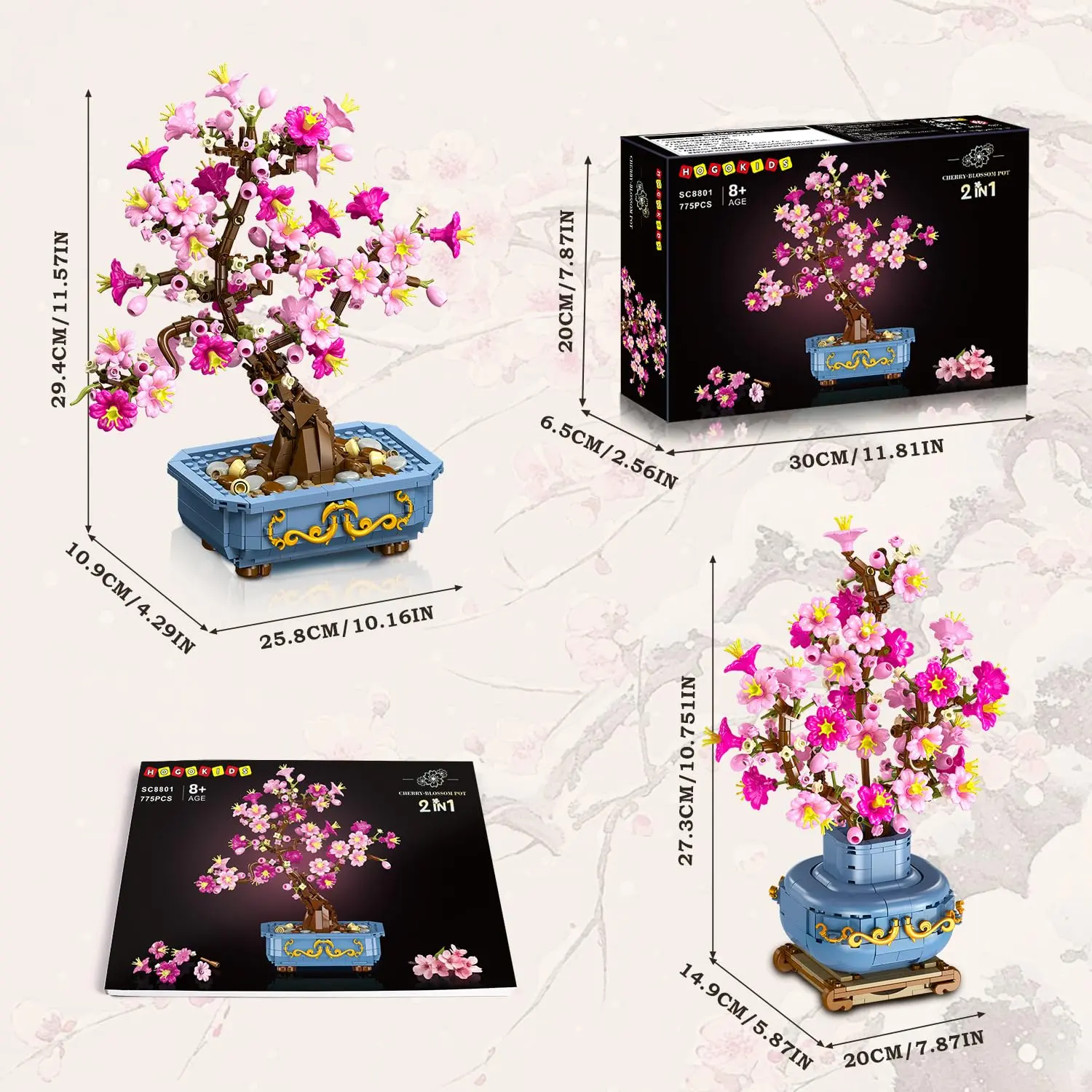 HOGOKIDS Flowers Cherry-Blossom Bonsai Building Set - 2 in 1 Artificial  Bonsai Tree Plants for Home Decor & Display Cherry Botanical Building  Blocks Birthday Valentine's Gift for Adults Teens (775PCS) - TikTok Shop
