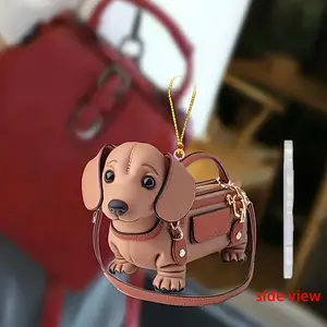 [2D Flat] [2D Flat] Adorable 2D Flat Charm of a Brown Dachshund with Lively, Ideal for Hanging on Backpacks, Wallets, Cars, Or at Home. A Wonderful Gift for Pet Enthusiasts During Christmas And Valentine'S Day