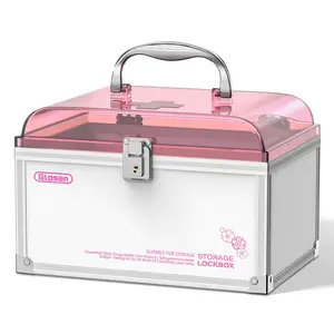 Glosen Storage box with handle and lock, large capacity home medicine box, durable aluminum alloy material, translucent top cover, dust-proof and moisture-proof medicine storage, suitable for household medicine or personal items storage Bedroom Decor