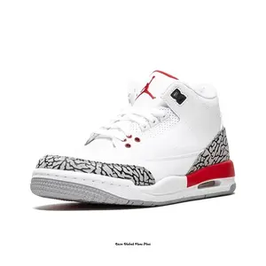 White-Red Leather Mid-Top Sneakers with Grey Elephant Print and Red Heel Accents