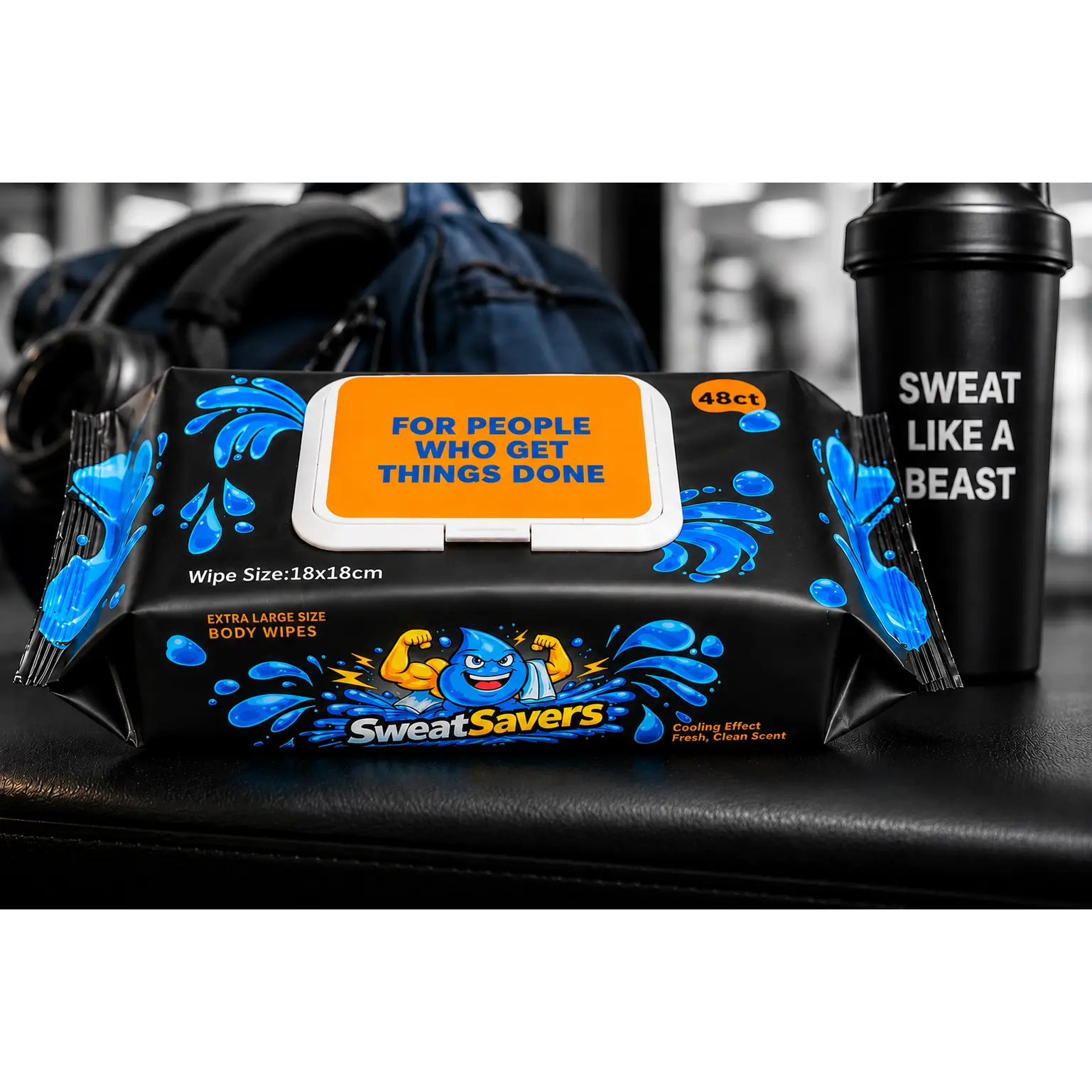 SweatSavers Extra Large Size Body Wipes 48ct Cooling Effect Fresh Clean Scent 18x18cm for People Who Get Things Done