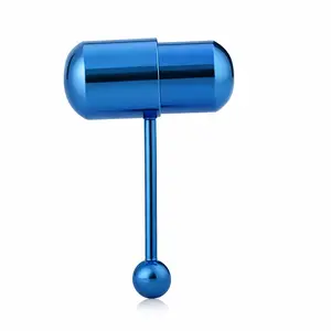 14g Surgical Steel PVD Blue Vibrating Tongue Ring Barbell Tongue Piercing Jewelry 5/8" 16mm W/ 2 Batteries