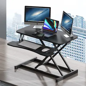 Furnimart 32 Inch Desk Converter Height Adjustable Sit to Stand Riser Dual Monitor & Laptop Workstation with Wide Keyboard Tray