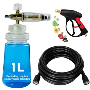 8 IN 1 Pressure Car Power Washing Sprayer Washer Tool Kit 2500 PSI, Sprayer + 1L Bottle Snow Foam Cannon + 29FT Hose + 5 Nozzle Tips + Set, Adjustable Car Water Wash Washer Cleaner with 1/4" Quick Connector Kit - M22-14mm