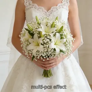Realistic Lily Bouquet & Starflower, Durable Plastic Decorative Flowers, Perfect for Home Wedding Holiday Outdoor Use