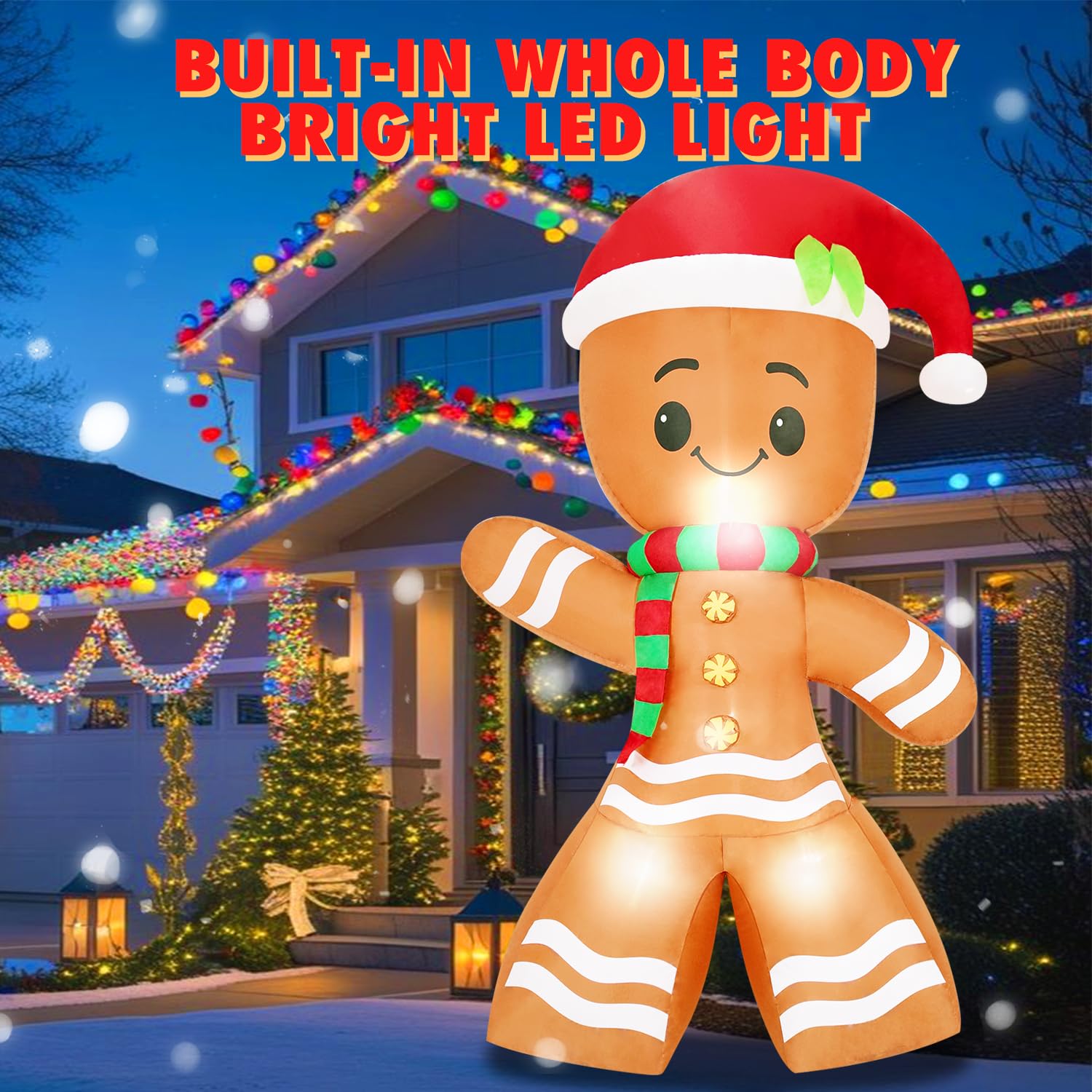 8 Ft Christmas Inflatable Gingerbread Man Decoration Outdoor with LED Lights，Funny Gingerbread Christmas Blow Up Yard Decoration for Lawn Garden Patio Holiday Party Decor