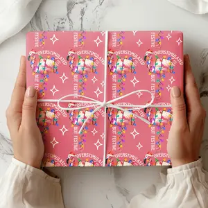 Funny Flamingo Christmas Wrapping Paper, Overstimulated but Festive Christmas Gift Wrap, Sarcastic Festive Holiday Wrapping Paper Roll for Her