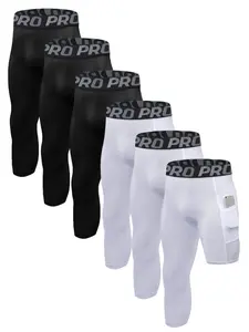6 Pack 3/4 One Leg Compression Tights for Basketball Leg Sleeve Capri Athletic Base Layer Underwear for Gym Running