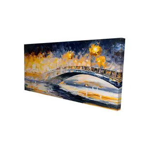 Begin Home Decor 2080-2448-ST32 24 x 48 in. Bridge in the Moonlight - Street Scenery Living Room Canvas