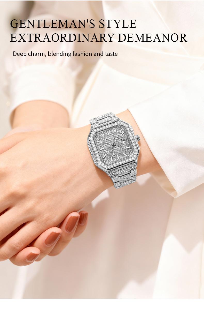 【TikTokShopStockUp】Luxury Ladies' Watch Valentine’s Day Gift  Square Dial Diamond-Encrusted Quartz Watch - Fashionable, Sparkling & Versatile, Timeless Classic Design, Comes with Watch Adjustment Tool & Gift Box | Perfect Christmas Gift