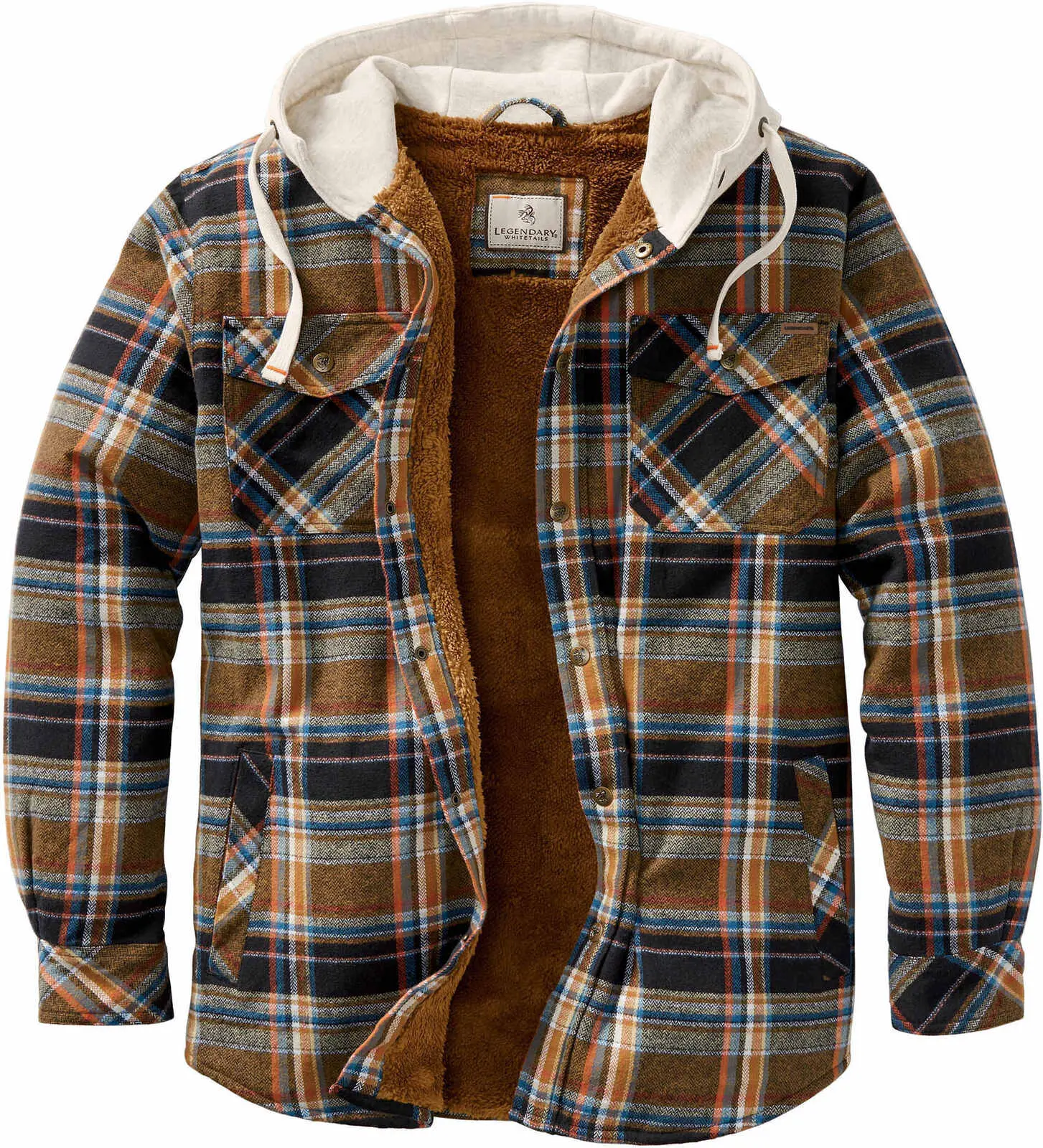 Legendary Whitetails Men's Plaid Camp Night Hooded Flannel Shirt Jacket
