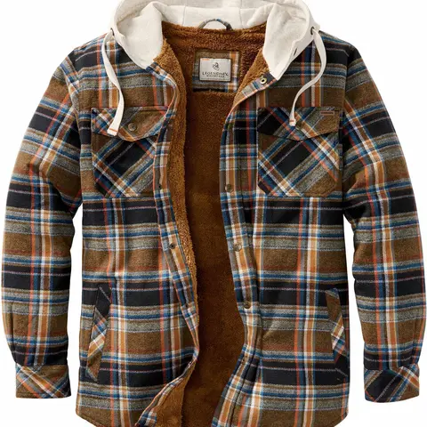 Men's Camp Night Berber Lined Hooded Flannel Shirt Jacket