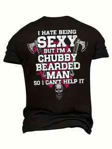 Chubby Bearded Man Funny Sarcastic Viking Skull Axe T-Shirt summerwins,summerwins