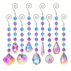 9-Piece Rainbow Crystal Sun Catcher Set, Colorful Glass Wind Chime Prism Pendants, Window Hanging Decorations, Home & Garden Essentials