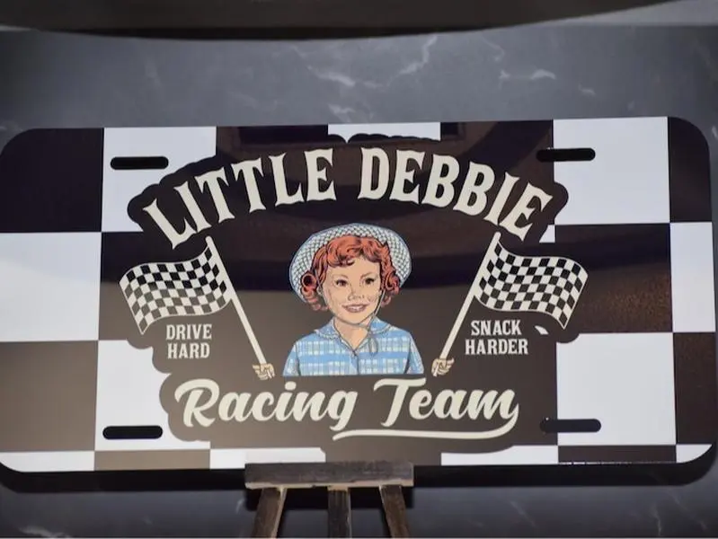 Vintage-Inspired Little Debbie Racing Team Novelty License Plate - Perfect for Snack Lovers & Race Enthusiasts