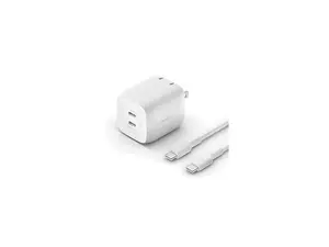 BELKIN WCH011dq2MWH-B6 White Dual USB-C GaN Wall Charger with PPS 45W + USB-C to USB-C Cable