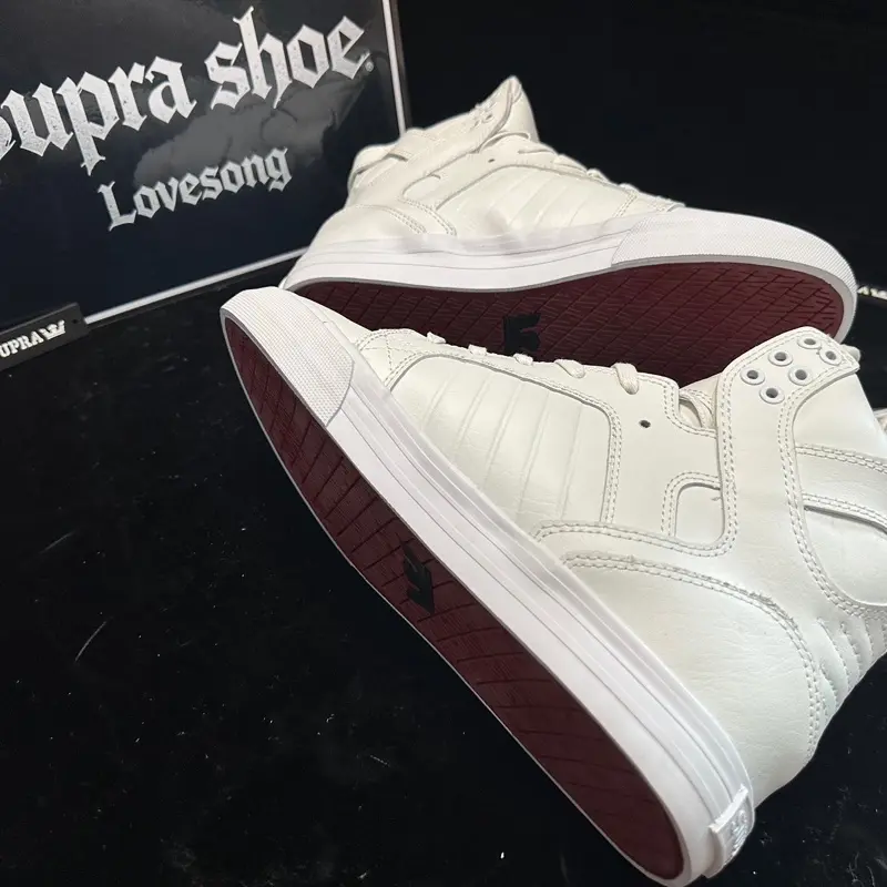 Supra Skytop HF Red White Ruched Leather High Top Sneakers Unisex