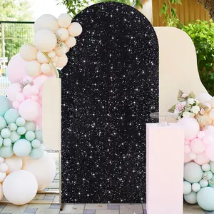 Black Sequin Arch Cover 6FT Wedding Arch Stand Cover Round Top Chiara Arch Backdrop Cover Glitter Spandex Fitted Backdrop Arch Frame Cover for Wedding Halloween Decorations