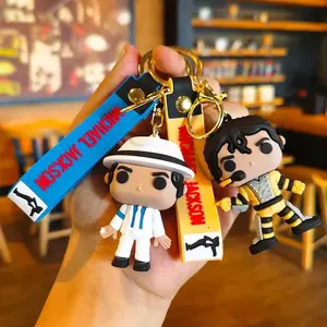 2pcs 4 Styles King of Dance Jackson Keychain Classic Singer Key Ring Holder Pendant Key Chains Michael Jackson Men's and Women's Gift