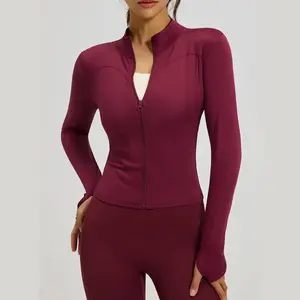 Women's Fitted Full-Zip Yoga Jacket Long Sleeve Lightweight Workout Top for Gym Running & Lounge Multiple Colors