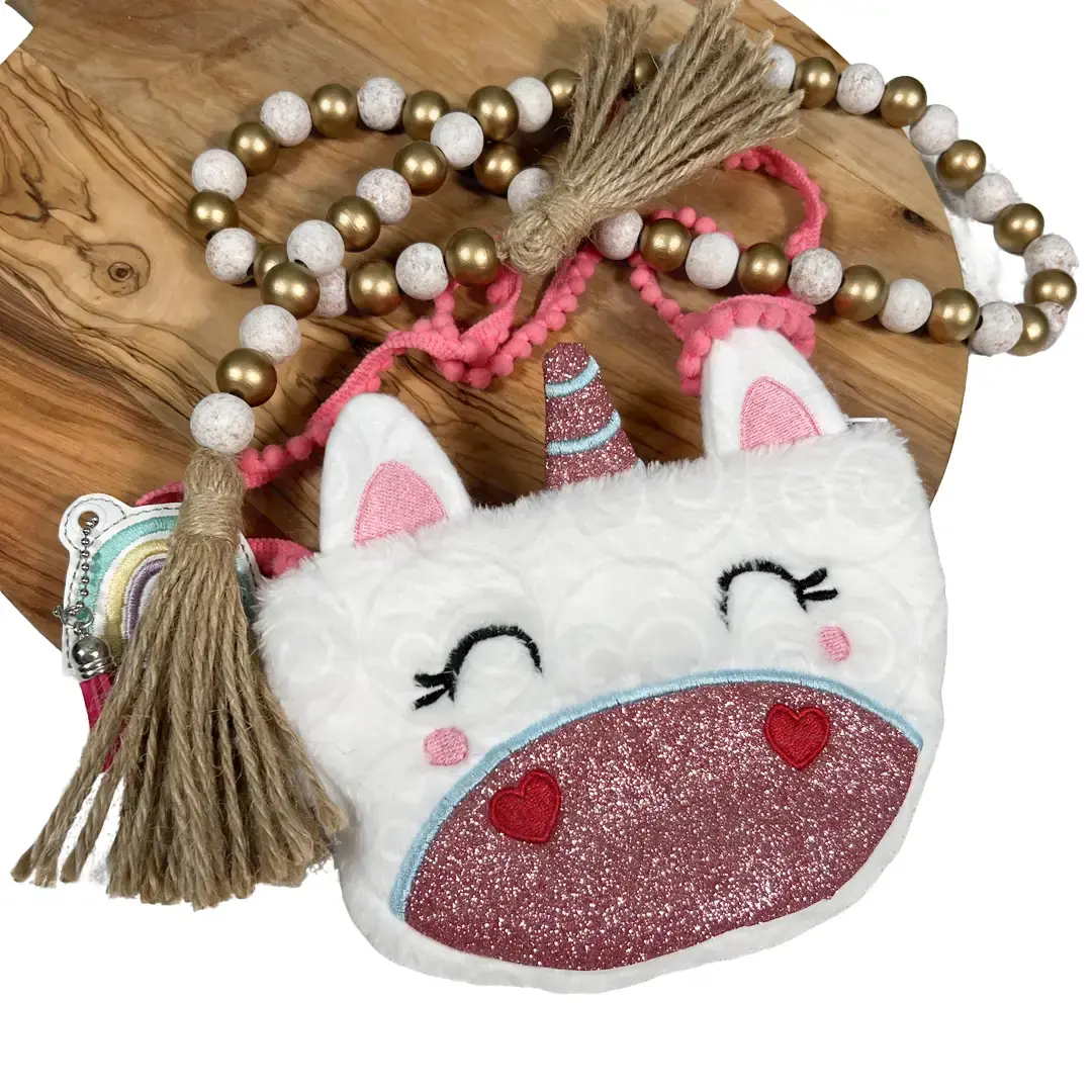 Embroidered Unicorn Purse with Pom Pom Strap for Girls